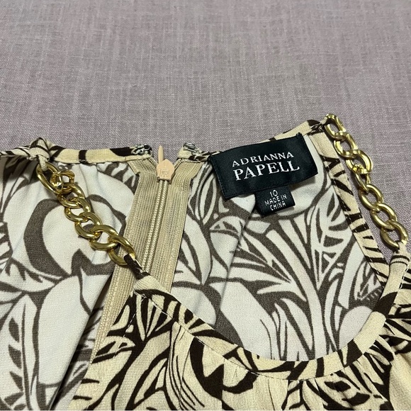 Adrianna Papell Halter neck Gold Chain Floral Dress Size 10 Fall Wedding Guest - Picture 2 of 7